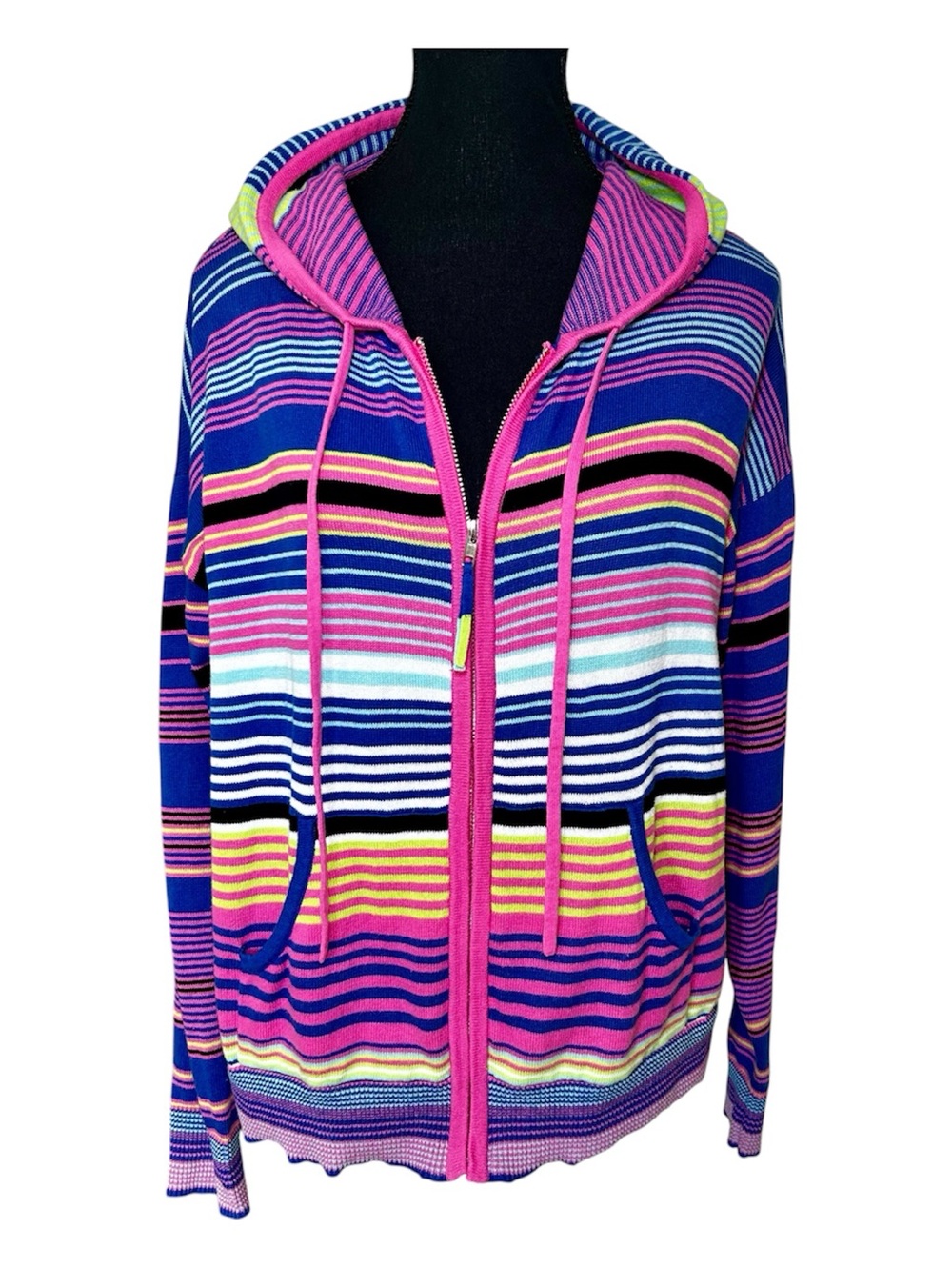 Zacket & Plover Vibrant Multicolor Striped Full Zip Hoodie - Pink, Blue & Yellow